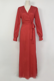 Casual Solid Slit V Neck Waist Skirt Dresses