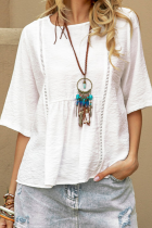Casual Sweet Solid Hollowed Out Patchwork Buttons O Neck T-Shirts