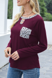 Casual Leopard Hollowed Out Patchwork O Neck Tops