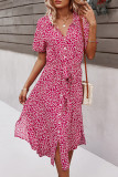 Fashion Elegant Print Patchwork Turndown Collar Waist Skirt Dresses