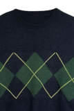 Casual Geometric Patchwork Contrast O Neck Tops Sweater