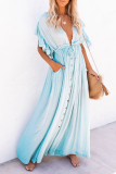 Elegant Solid Frenulum Buckle V Neck A Line Dresses
