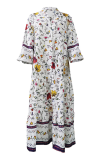 Casual Print Patchwork V Neck Cake Skirt Dresses