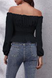 Casual Solid Patchwork Off the Shoulder Tops
