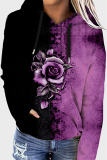 Casual Street Print Patchwork Pocket Hooded Collar Tops