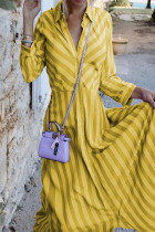 Sweet Elegant Striped Patchwork Turndown Collar A Line Dresses