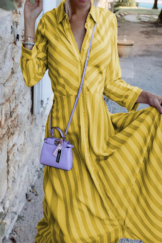 Sweet Elegant Striped Patchwork Turndown Collar A Line Dresses