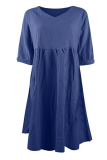 Casual Solid Patchwork V Neck Straight Dresses