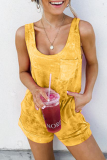 Casual Patchwork Tie-dye U Neck Straight Rompers