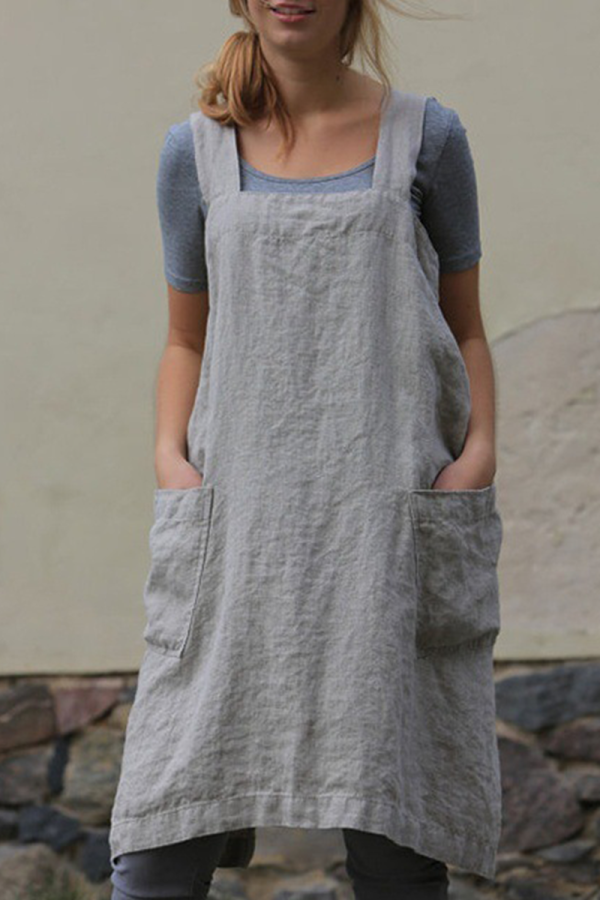 Casual Solid Patchwork Pocket Square Collar Irregular Dress Dresses