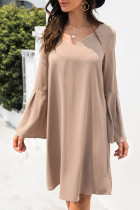 Fashion Casual Solid Patchwork V Neck A Line Dresses