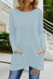 Casual Solid Patchwork Pocket O Neck Tops