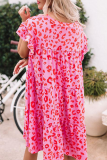 Casual Leopard Flounce O Neck Cake Skirt Dresses