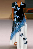Casual Butterfly Print Patchwork V Neck Straight Dresses