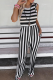 Fashion Striped Flounce Half A Turtleneck Straight Jumpsuits