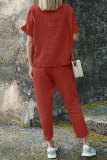 Casual Solid Flounce O Neck Short Sleeve Two Pieces