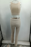 Casual Solid Patchwork U Neck Sleeveless Two Pieces