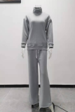 Casual Solid Patchwork Half A Turtleneck Long Sleeve Two Pieces