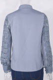 Elegant Solid Lace Hollowed Out Buckle Mandarin Collar Tops