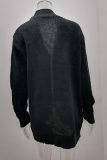 Casual Solid Patchwork Pocket V Neck Tops Sweater