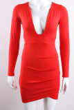 Sexy Print Solid Patchwork V Neck Pencil Skirt Dresses