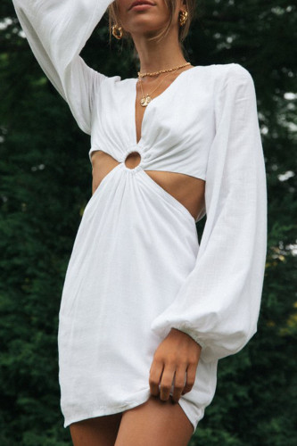 Fashion Sexy Solid Hollowed Out V Neck A Line Dresses
