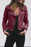 Fashion Street Solid Rivets Zipper Turndown Collar Outerwear