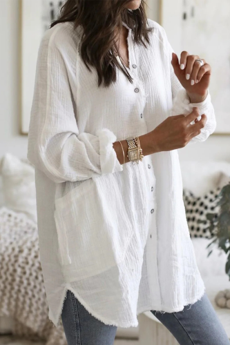 Casual Solid Patchwork Turndown Collar Tops