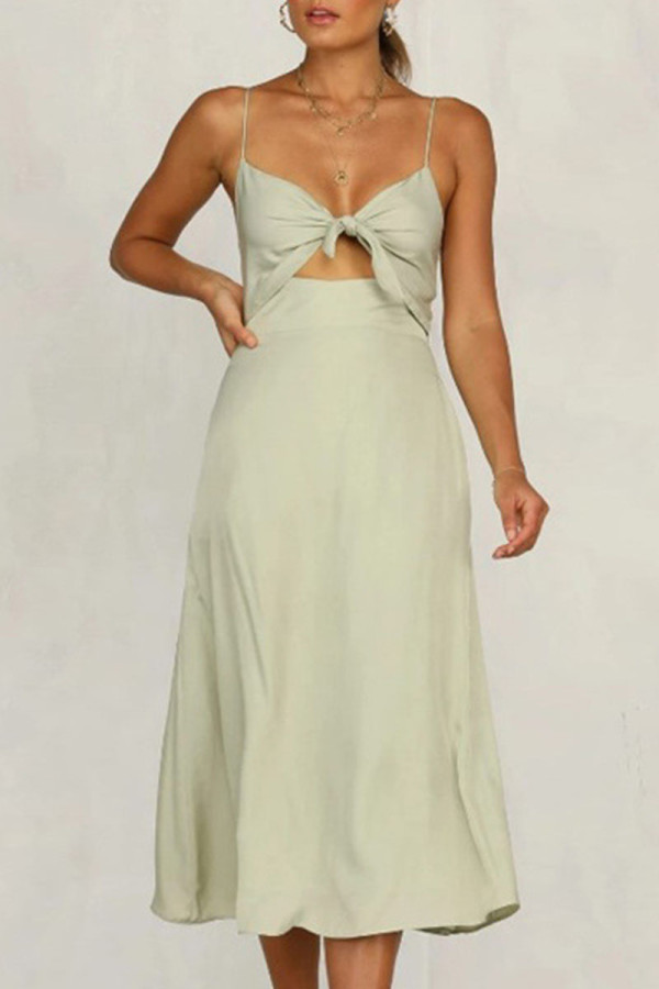 Fashion Casual Solid Hollowed Out Spaghetti Strap Princess Dresses