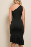 Casual Solid Patchwork One Shoulder Trumpet Mermaid Dresses