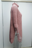 Casual Solid Slit Turtleneck Tops