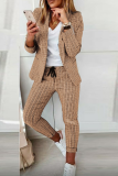 Casual Street Plaid Patchwork Turndown Collar Long Sleeve Two Pieces