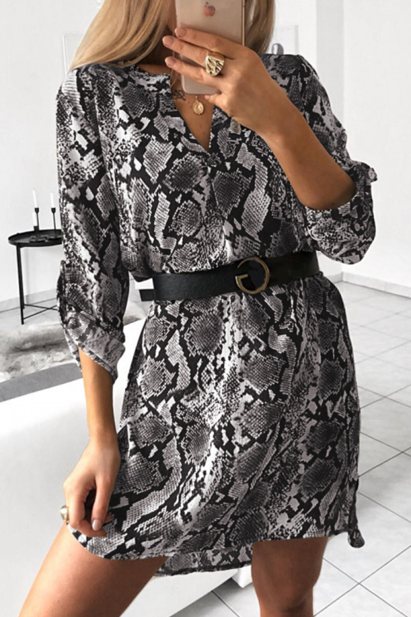 Fashion Print Patchwork Turndown Collar Straight Dresses