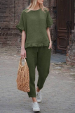 Casual Solid Flounce O Neck Short Sleeve Two Pieces