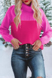 Street Color Block Contrast Turtleneck Tops
