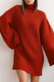 Casual Solid Patchwork Turtleneck Straight Dresses