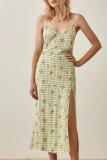 Elegant Floral Slit V Neck A Line Dresses