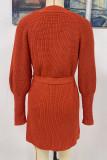 Fashion Solid With Belt O Neck Tops