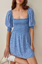 Fashion Street Print Patchwork Square Collar A Line Dresses