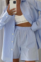 Fashion Casual Striped Patchwork Turndown Collar Long Sleeve Two Pieces