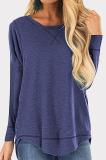 Casual Solid Patchwork Asymmetrical O Neck Tops