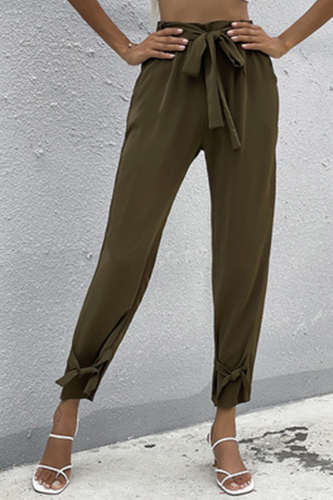 Casual Solid Capris With Belt Harlan Solid Color Bottoms