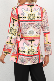 Elegant Print Patchwork Buttons Turndown Collar Outerwear