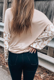 Casual Leopard Hollowed Out Patchwork V Neck Tops