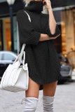 Casual Solid Slit Turtleneck Tops