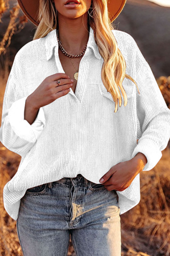 Casual Solid Patchwork Basic Turndown Collar Tops