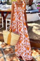  Vacation Print Strap Design Square Collar Princess Dresses