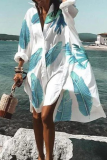 Casual Print Patchwork Turndown Collar Shirt Dress Dresses