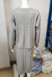 Fashion Solid Patchwork O Neck Long Sleeve Two Pieces