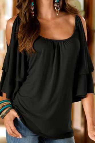 Casual Solid Patchwork U Neck T-Shirts